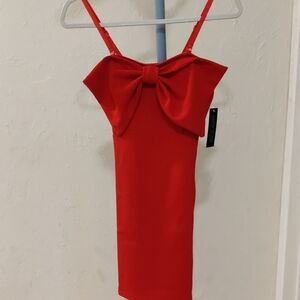 NEW Derek Heart Red Mini Bow Dress Adjustable Straps/ Strapless Stretch Size S